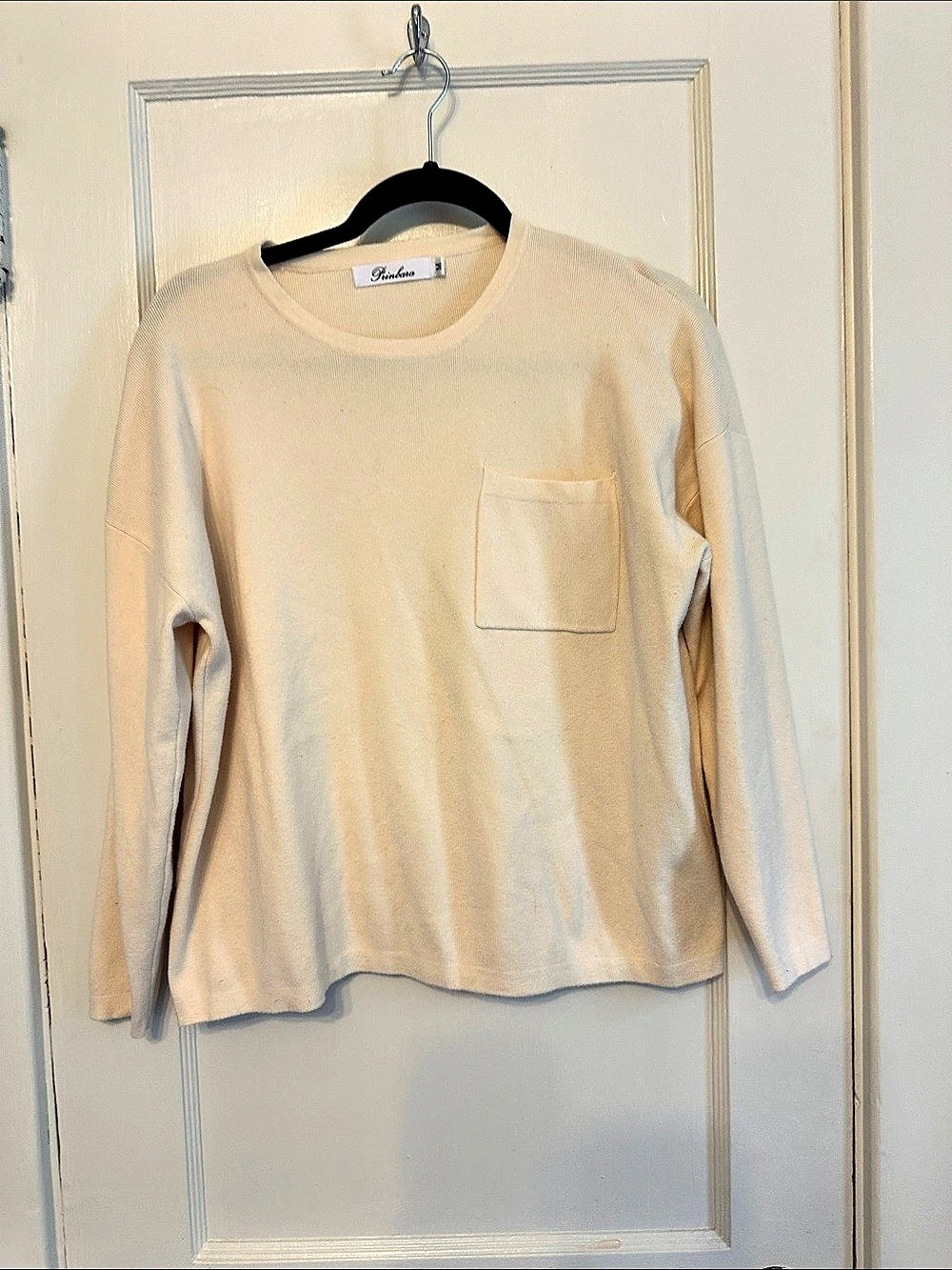 Prinbara Long Sleeve Pocket Tee in Cream Size Medium